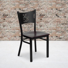 HERCULES Series Black Coffee Back Metal Restaurant Chair - Mahogany Wood Seat [FLF-XU-DG-60099-COF-MAHW-GG]