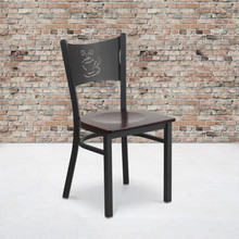 HERCULES Series Black Coffee Back Metal Restaurant Chair - Walnut Wood Seat [FLF-XU-DG-60099-COF-WALW-GG]