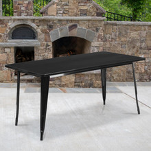 Commercial Grade 31.5" x 63" Rectangular Black Metal Indoor-Outdoor Table [FLF-ET-CT005-BK-GG]