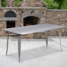 Commercial Grade 31.5" x 63" Rectangular Silver Metal Indoor-Outdoor Table [FLF-ET-CT005-SIL-GG]