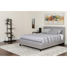 Tribeca Twin Size Tufted Upholstered Platform Bed in Light Gray Fabric with Memory Foam Mattress [FLF-HG-BMF-25-GG]