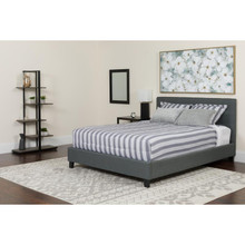 Tribeca Twin Size Tufted Upholstered Platform Bed in Dark Gray Fabric with Memory Foam Mattress [FLF-HG-BMF-29-GG]