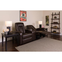 Eclipse Series 2-Seat Reclining Brown LeatherSoft Theater Seating Unit with Cup Holders [FLF-BT-70259-2-BRN-GG]