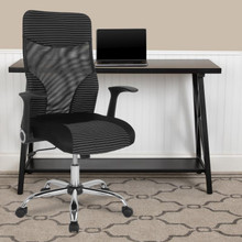 Milford High Back Ergonomic Office Chair with Contemporary Mesh Design in Black and White [FLF-LF-W-83A-GG]