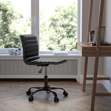 Low Back Designer Armless Black Ribbed Swivel Task Office Chair with Black Frame and Base [FLF-DS-512B-BK-BK-GG]