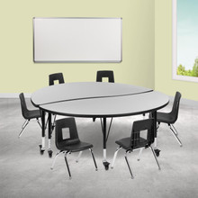 Emmy Mobile 60" Circle Wave Flexible Laminate Activity Table Set with 12" Student Stack Chairs, Grey/Black [FLF-XU-GRP-12CH-A60-HCIRC-GY-T-P-CAS-GG]