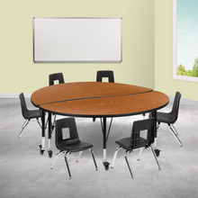 Emmy Mobile 60" Circle Wave Flexible Laminate Activity Table Set with 12" Student Stack Chairs, Oak/Black [FLF-XU-GRP-12CH-A60-HCIRC-OAK-T-P-CAS-GG]