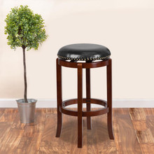 29'' High Backless Light Cherry Wood Barstool with Black LeatherSoft Swivel Seat [FLF-TA-68929-LC-GG]