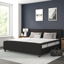 Tribeca King Size Tufted Upholstered Platform Bed in Black Fabric with 10 Inch CertiPUR-US Certified Pocket Spring Mattress [FLF-HG-BM10-24-GG]