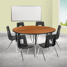 Emmy 60" Circle Wave Flexible Laminate Activity Table Set with 16" Student Stack Chairs, Oak/Black [FLF-XU-GRP-16CH-A60-HCIRC-OAK-T-A-GG]