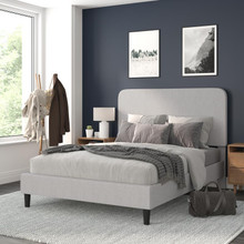 Addison Light Grey Queen Fabric Upholstered Platform Bed - Headboard with Rounded Edges - No Box Spring or Foundation Needed [FLF-HG-3WPB21-Q03-Q-GY-GG]