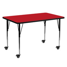 Wren Mobile 30''W x 60''L Rectangular Red HP Laminate Activity Table - Standard Height Adjustable Legs [FLF-XU-A3060-REC-RED-H-A-CAS-GG]