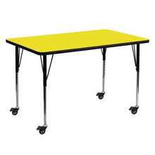 Wren Mobile 30''W x 60''L Rectangular Yellow HP Laminate Activity Table - Standard Height Adjustable Legs [FLF-XU-A3060-REC-YEL-H-A-CAS-GG]