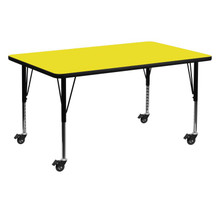Wren Mobile 30''W x 60''L Rectangular Yellow HP Laminate Activity Table - Height Adjustable Short Legs [FLF-XU-A3060-REC-YEL-H-P-CAS-GG]