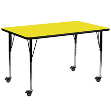 Wren Mobile 30''W x 72''L Rectangular Yellow HP Laminate Activity Table - Standard Height Adjustable Legs [FLF-XU-A3072-REC-YEL-H-A-CAS-GG]