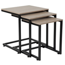 Midtown Collection Sonoma Oak Wood Grain Finish Nesting Tables with Black Metal Cantilever Base [FLF-NAN-JN-21741NT-GG]