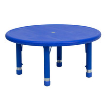 33'' Round Blue Plastic Height Adjustable Activity Table [FLF-YU-YCX-007-2-ROUND-TBL-BLUE-GG]