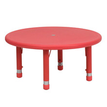 33'' Round Red Plastic Height Adjustable Activity Table [FLF-YU-YCX-007-2-ROUND-TBL-RED-GG]