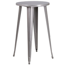 Commercial Grade 24" Round Silver Metal Indoor-Outdoor Bar Height Table [FLF-CH-51080-40-SIL-GG]