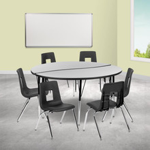 Emmy 60" Circle Wave Flexible Laminate Activity Table Set with 18" Student Stack Chairs, Grey/Black [FLF-XU-GRP-18CH-A60-HCIRC-GY-T-A-GG]