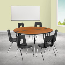 Emmy 60" Circle Wave Flexible Laminate Activity Table Set with 18" Student Stack Chairs, Oak/Black [FLF-XU-GRP-18CH-A60-HCIRC-OAK-T-A-GG]
