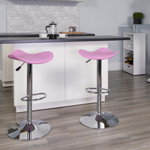 Contemporary Pink Vinyl Adjustable Height Barstool with Wavy Seat and Chrome Base [FLF-CH-TC3-1002-PK-GG]
