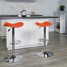 Contemporary Orange Vinyl Adjustable Height Barstool with Wavy Seat and Chrome Base [FLF-CH-TC3-1002-ORG-GG]