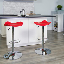 Contemporary Red Vinyl Adjustable Height Barstool with Wavy Seat and Chrome Base [FLF-CH-TC3-1002-RED-GG]