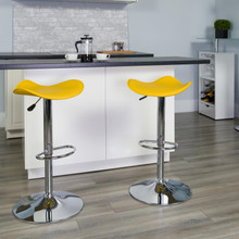 Contemporary Yellow Vinyl Adjustable Height Barstool with Wavy Seat and Chrome Base [FLF-CH-TC3-1002-YEL-GG]