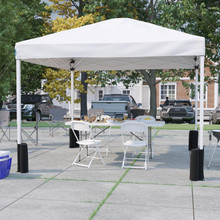 Portable Tailgate/Event Tent Set-10'x10' Wheeled White Pop Up Canopy Tent, 6-Foot Bi-Fold Table, 4 White Folding Chairs [FLF-JJ-GZ10PKG183Z-4LEL3-WHWH-GG]