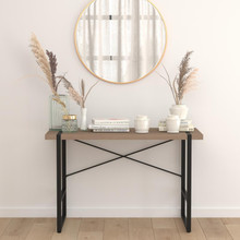 Hanover Park Rustic Wood Grain Finish Console Table with Black Metal Frame [FLF-NAN-JN-21738-GG]