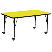 Wren Mobile 30''W x 72''L Rectangular Yellow HP Laminate Activity Table - Height Adjustable Short Legs [FLF-XU-A3072-REC-YEL-H-P-CAS-GG]
