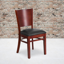 Lacey Series Solid Back Mahogany Wood Restaurant Chair - Black Vinyl Seat [FLF-XU-DG-W0094B-MAH-BLKV-GG]