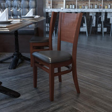Lacey Series Solid Back Walnut Wood Restaurant Chair - Black Vinyl Seat [FLF-XU-DG-W0094B-WAL-BLKV-GG]