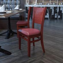Lacey Series Solid Back Walnut Wood Restaurant Chair - Burgundy Vinyl Seat [FLF-XU-DG-W0094B-WAL-BURV-GG]