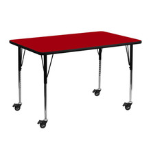 Wren Mobile 24''W x 48''L Rectangular Red Thermal Laminate Activity Table - Standard Height Adjustable Legs [FLF-XU-A2448-REC-RED-T-A-CAS-GG]