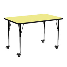 Wren Mobile 24''W x 48''L Rectangular Yellow Thermal Laminate Activity Table - Standard Height Adjustable Legs [FLF-XU-A2448-REC-YEL-T-A-CAS-GG]