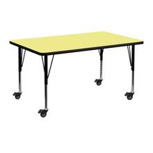 Wren Mobile 24''W x 48''L Rectangular Yellow Thermal Laminate Activity Table - Height Adjustable Short Legs [FLF-XU-A2448-REC-YEL-T-P-CAS-GG]