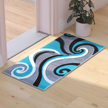 Athos Collection 2' x 3' Turquoise Abstract Area Rug - Olefin Rug with Jute Backing - Hallway, Entryway, or Bedroom [FLF-KP-RG952-23-TQ-GG]