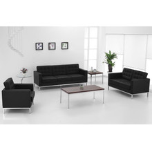 HERCULES Lacey Series Contemporary Black LeatherSoft Loveseat with Stainless Steel Frame [FLF-ZB-LACEY-831-2-LS-BK-GG]