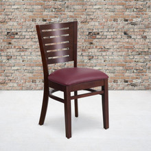 Darby Series Slat Back Walnut Wood Restaurant Chair - Burgundy Vinyl Seat [FLF-XU-DG-W0108-WAL-BURV-GG]