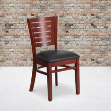 Darby Series Slat Back Mahogany Wood Restaurant Chair - Black Vinyl Seat [FLF-XU-DG-W0108-MAH-BLKV-GG]