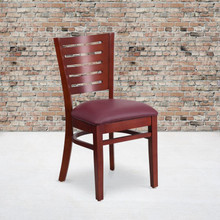 Darby Series Slat Back Mahogany Wood Restaurant Chair - Burgundy Vinyl Seat [FLF-XU-DG-W0108-MAH-BURV-GG]