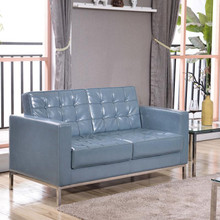 HERCULES Lacey Series Contemporary Gray LeatherSoft Loveseat with Stainless Steel Frame [FLF-ZB-LACEY-831-2-LS-GY-GG]