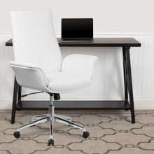 Mid-Back White LeatherSoft Executive Swivel Office Chair with Flared Arms [FLF-BT-88-MID-WH-GG]