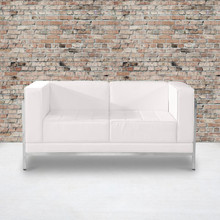 HERCULES Imagination Series Contemporary Melrose White LeatherSoft Loveseat with Encasing Frame [FLF-ZB-IMAG-LS-WH-GG]