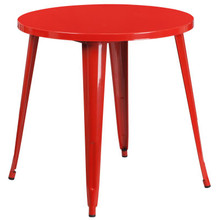 Commercial Grade 30" Round Red Metal Indoor-Outdoor Table [FLF-CH-51090-29-RED-GG]