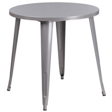 Commercial Grade 30" Round Silver Metal Indoor-Outdoor Table [FLF-CH-51090-29-SIL-GG]