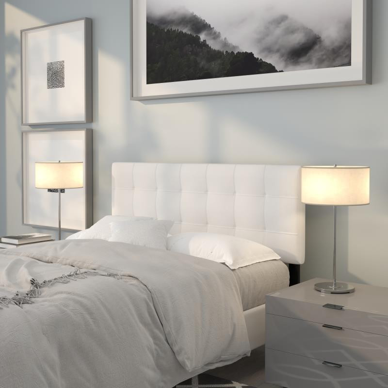 Bedford Tufted Upholstered Full Size Headboard in White Fabric FLF HG HB1704 F W GG EventsWholesale