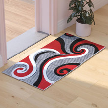 Athos Collection 2' x 3' Red Abstract Area Rug - Olefin Rug with Jute Backing - Hallway, Entryway, or Bedroom [FLF-KP-RG952-23-RD-GG]